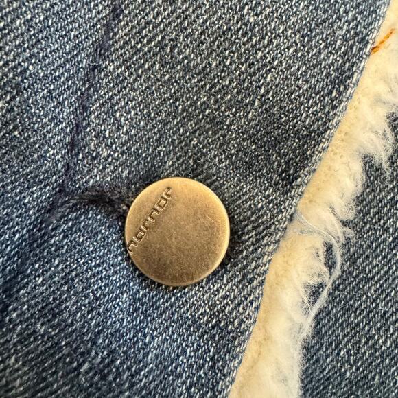 Joujou Denim Trucker Jacket Faux Fur Lining Collar Button Up Small NWT Dark Wash - Picture 3 of 13